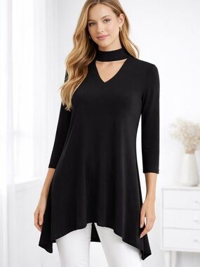 CLARA SUN WOO Women's Black Choker Retro Asymmetrical Sharkbite Hem Tunic XS
